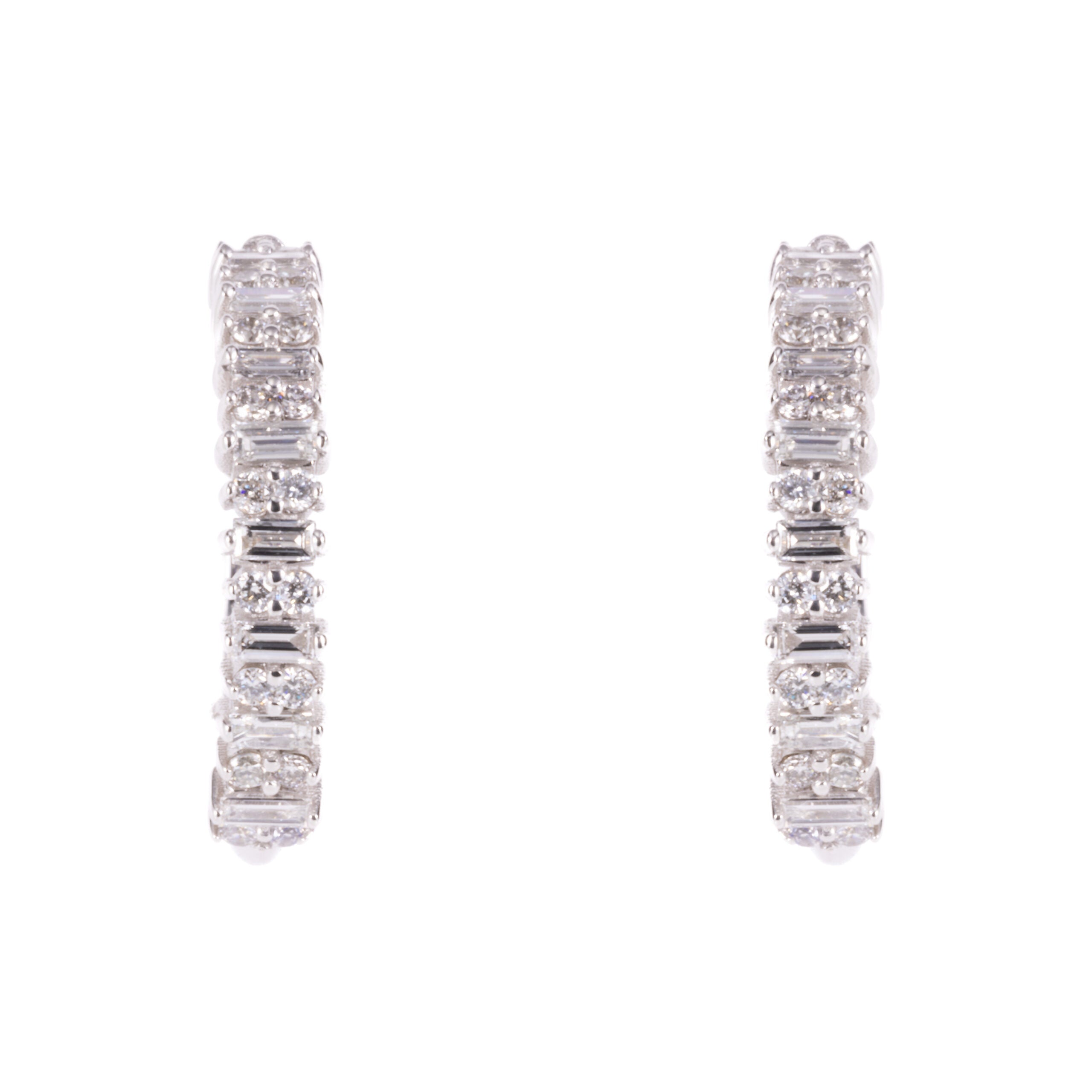 Whie Gold Baguette Diamond Hoop Studs