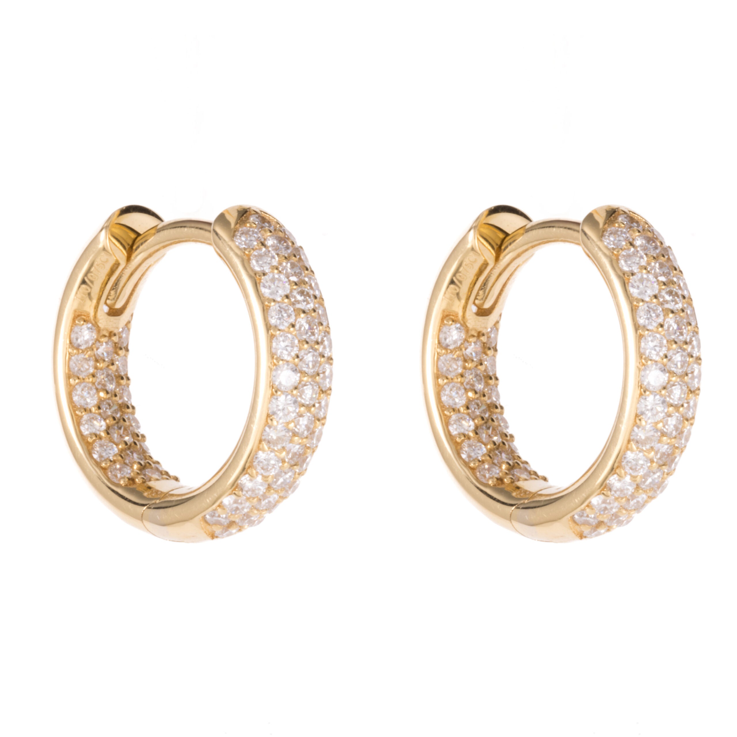 Yellow Gold Diamond Pave Hoop Earrings - Image 2