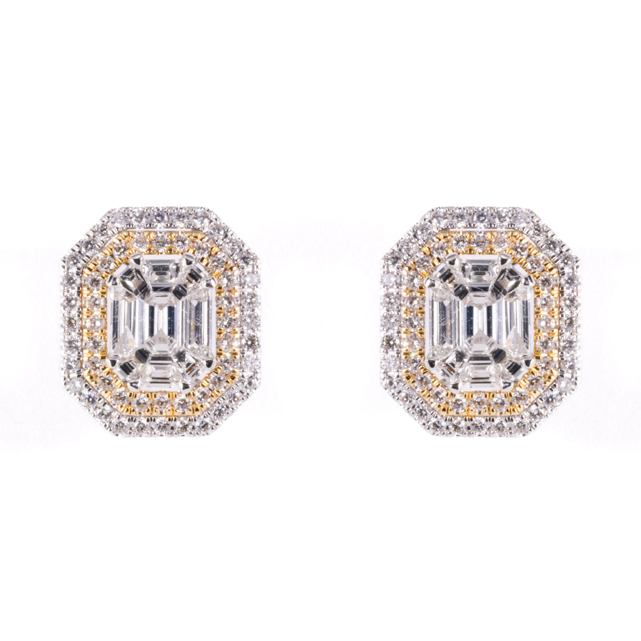 Two Tone Double Halo Diamond Stud Earrings