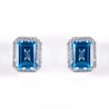 White Gold Blue Topaz & Diamonds Stud Earrings
