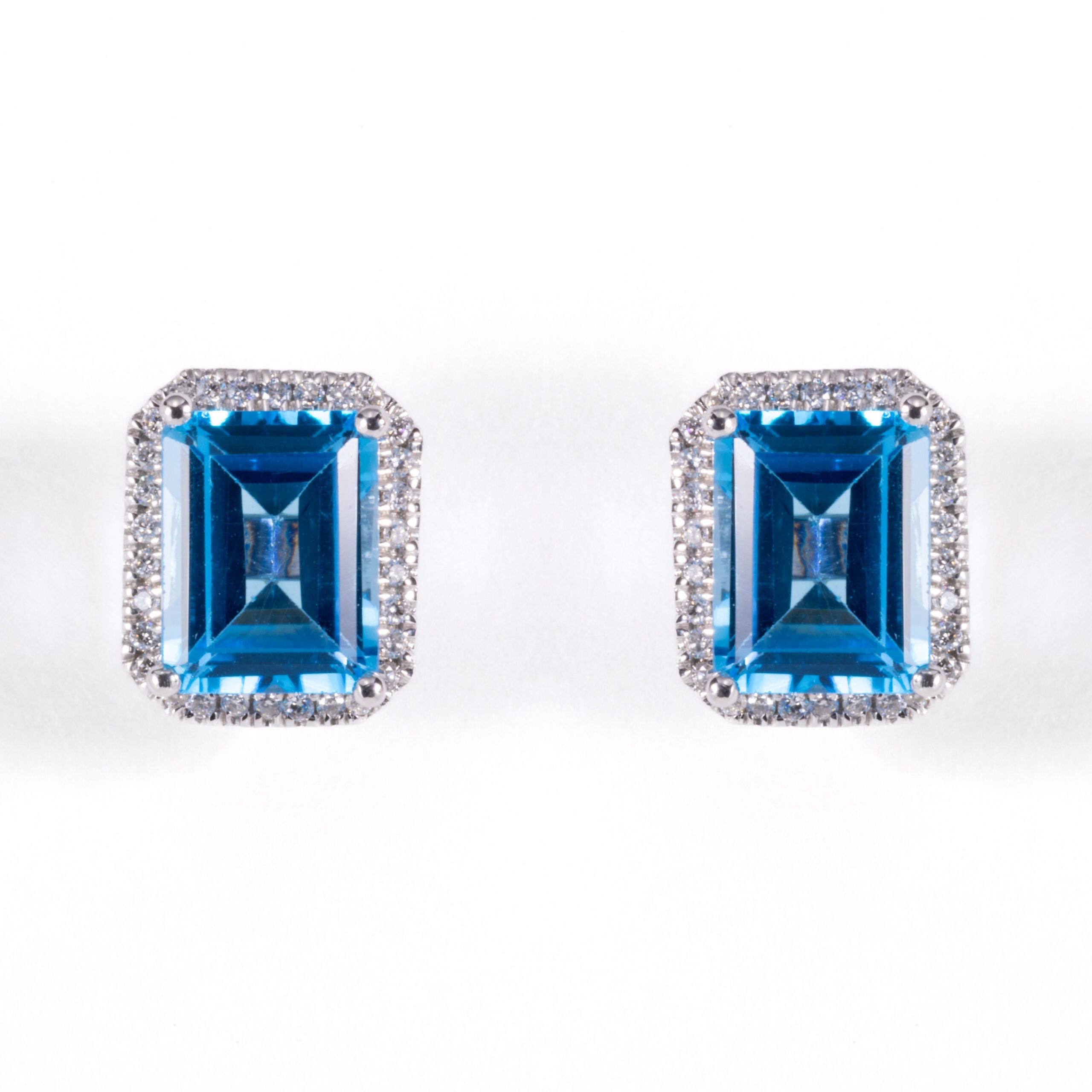 White Gold Blue Topaz & Diamonds Stud Earrings