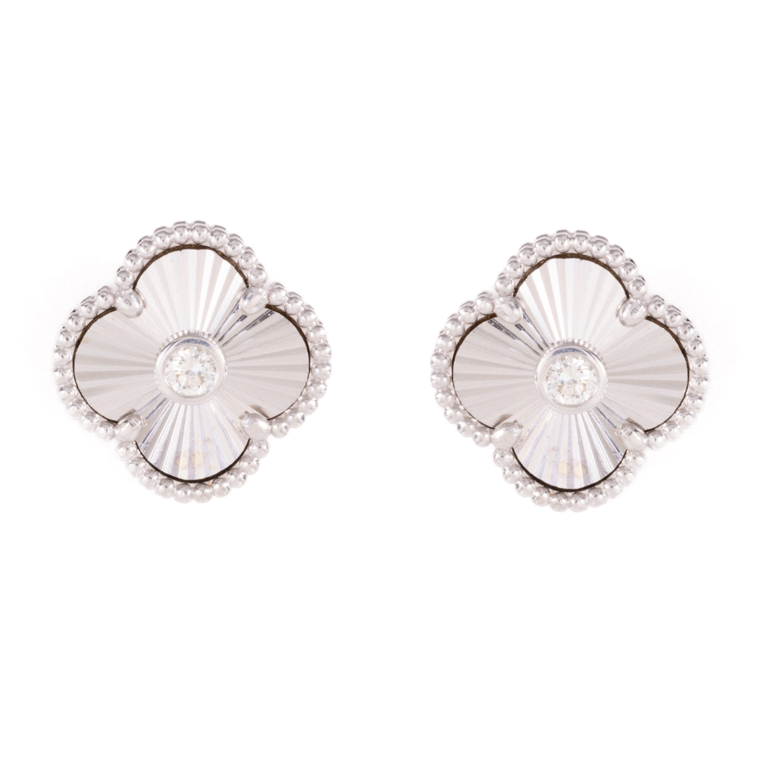 White Gold Clover Diamond Studs