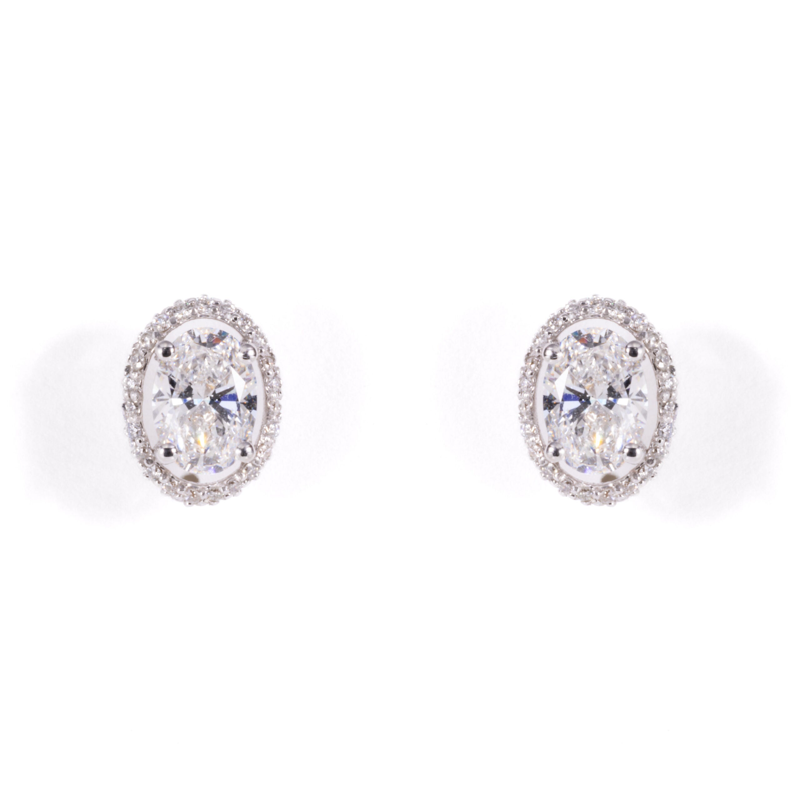 White Gold Oval Halo Diamond Studs