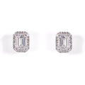 White Gold Emerald Diamond Halo Stud Earrings