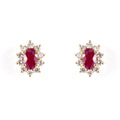 Oval Ruby And Diamond Cluster Earrings