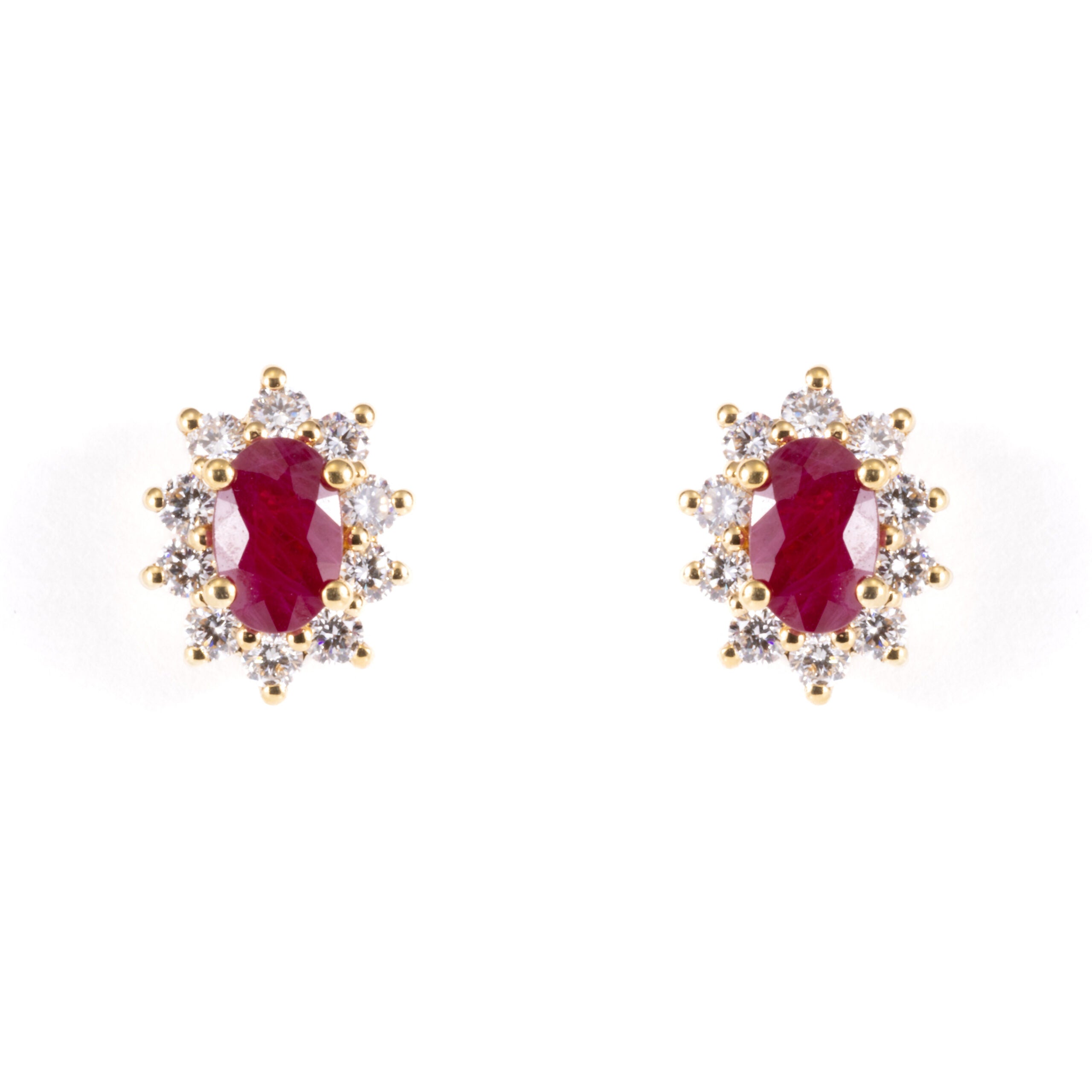 Oval Ruby And Diamond Cluster Earrings