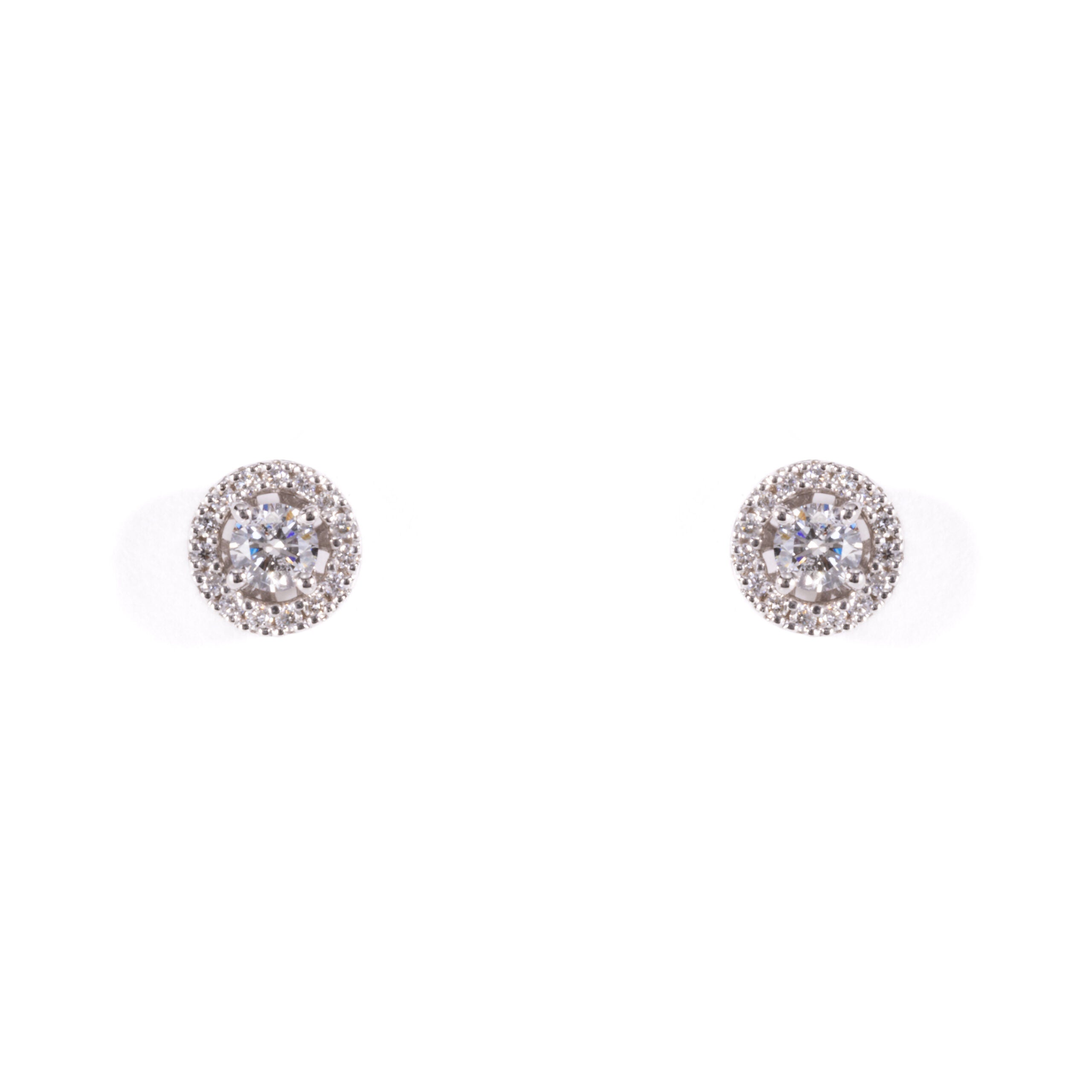 White Gold Diamond Halo Stud Earrings