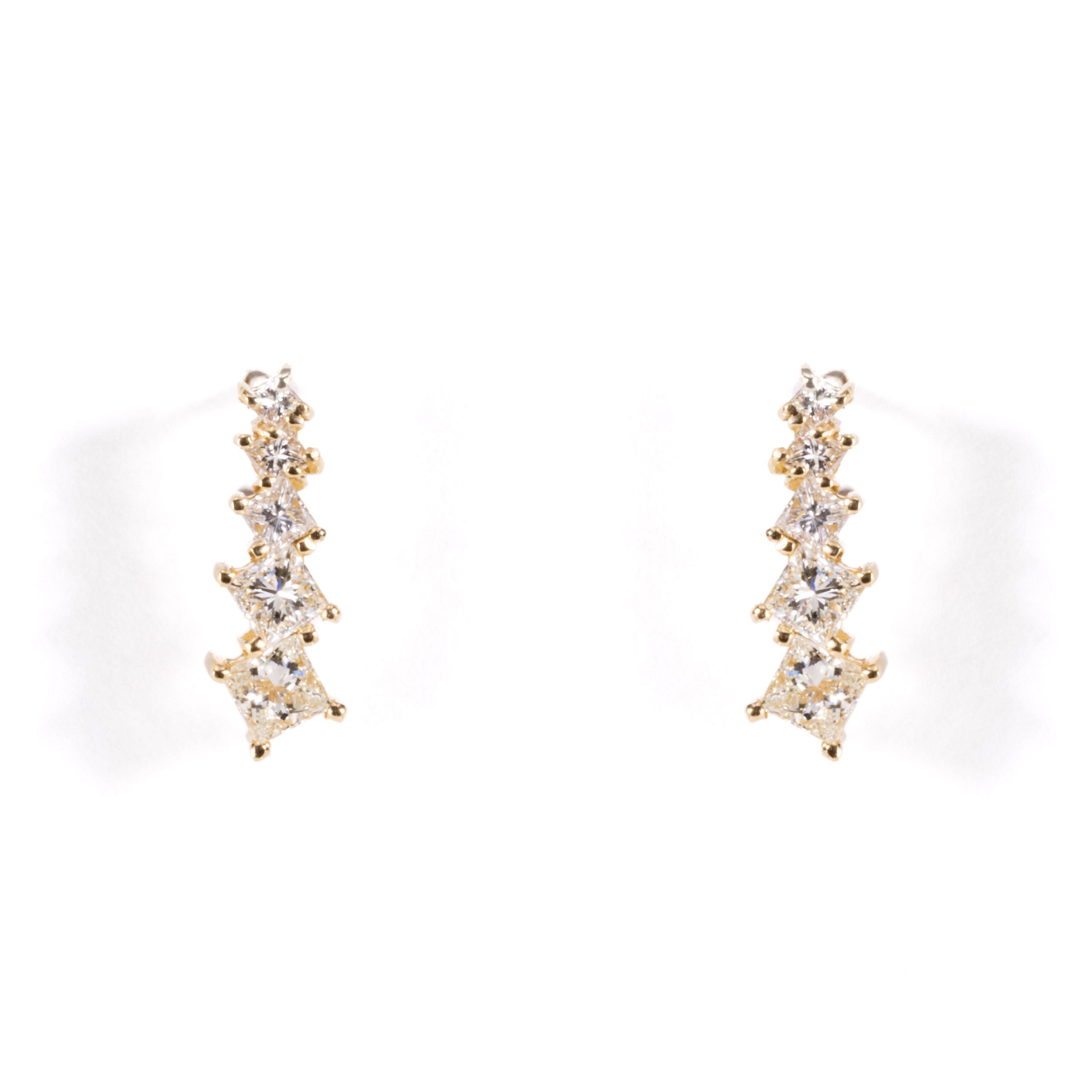 Yellow Gold Princess Cut Diamond Drop Earrings