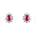Oval Ruby And Diamonds Cluster Earrings