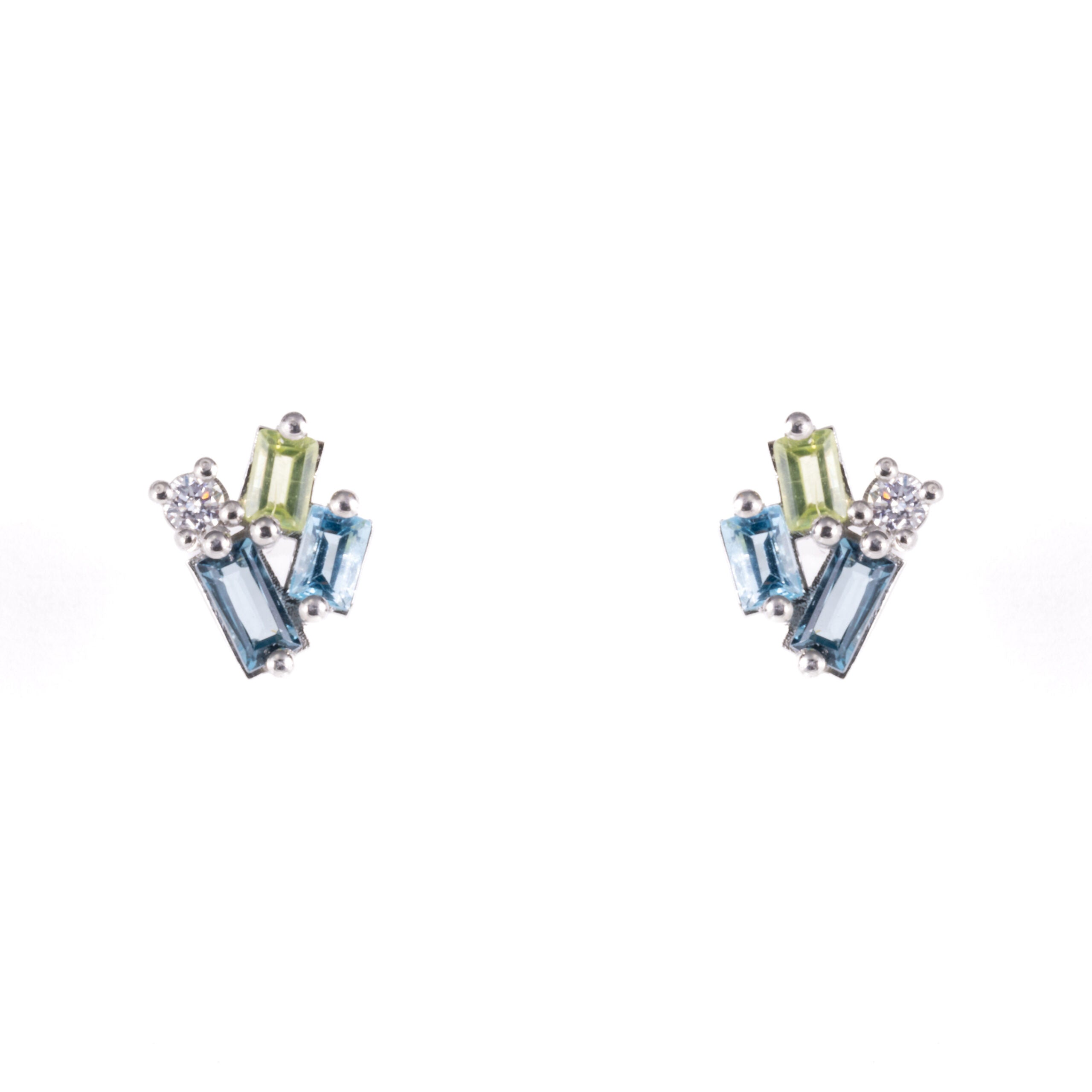 Baguette Blue And Green Sapphires & Diamond Earrings