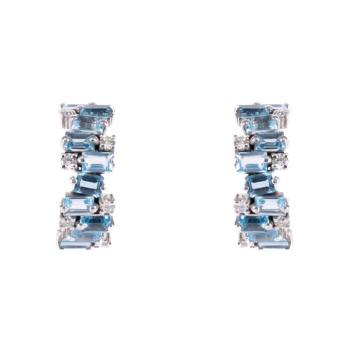 Baguette Blue Sapphire & Diamond Earrings
