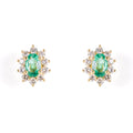 Yellow Gold Emerald And Diamond Cluster Stud Earrings
