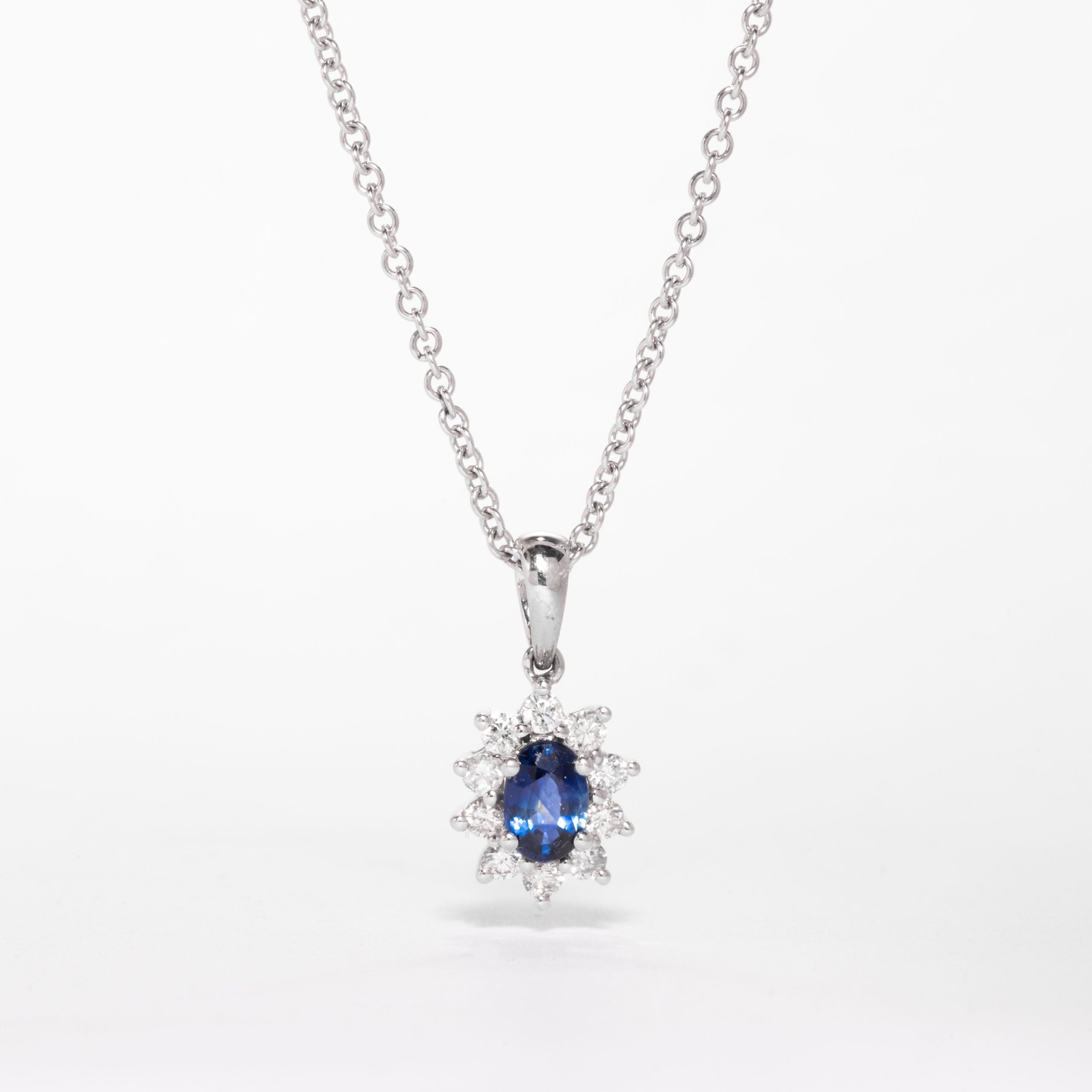 Blue Sapphire And Diamond Cluster Pendant