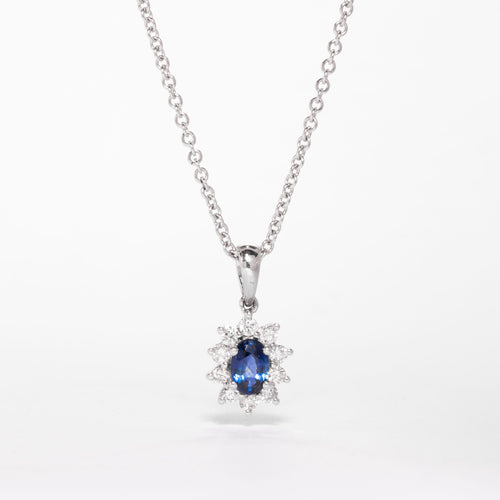 Blue Sapphire And Diamond Cluster Pendant