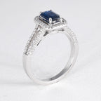 Emerald Cut Blue Saphire & Diamond Dress Ring