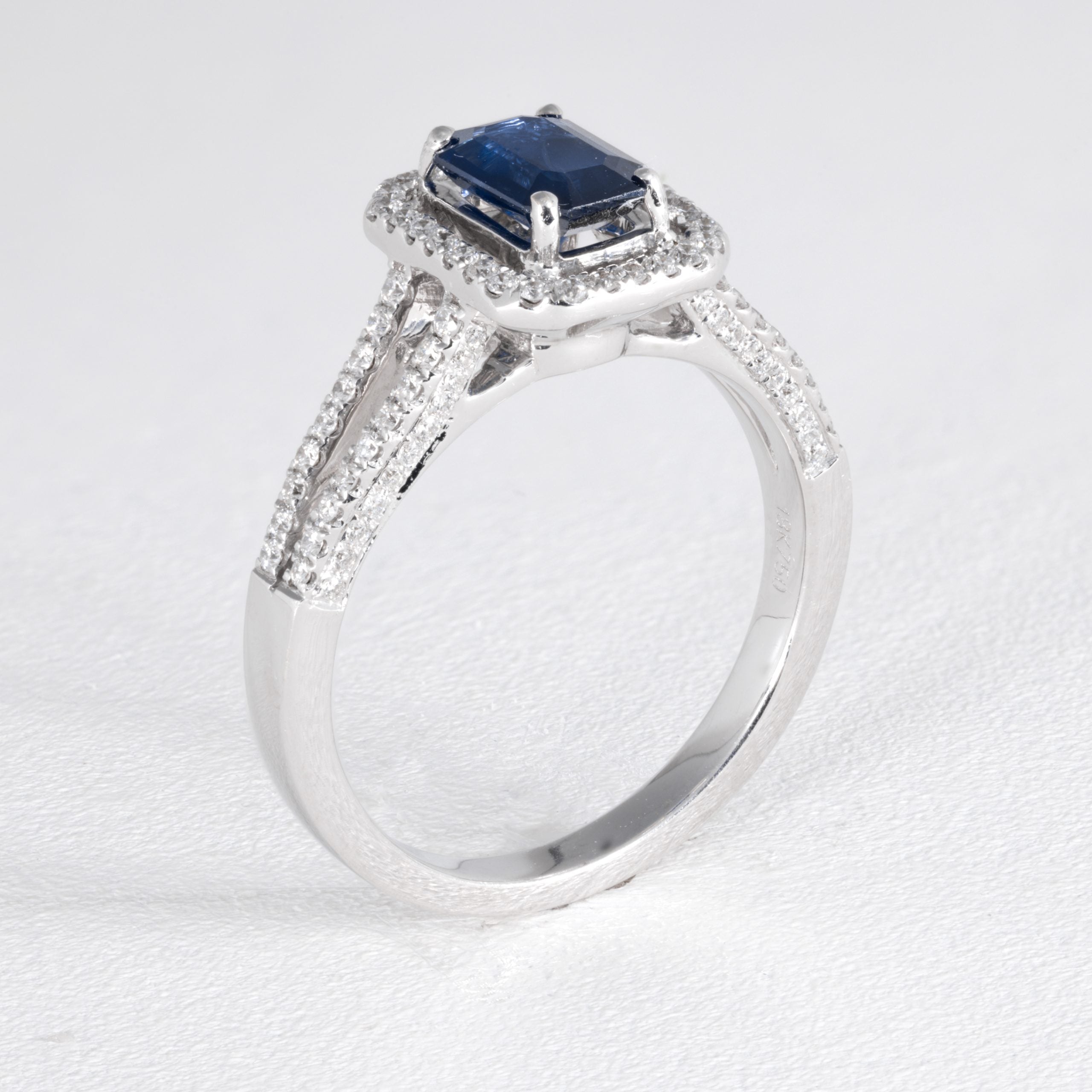 Emerald Cut Blue Saphire & Diamond Dress Ring
