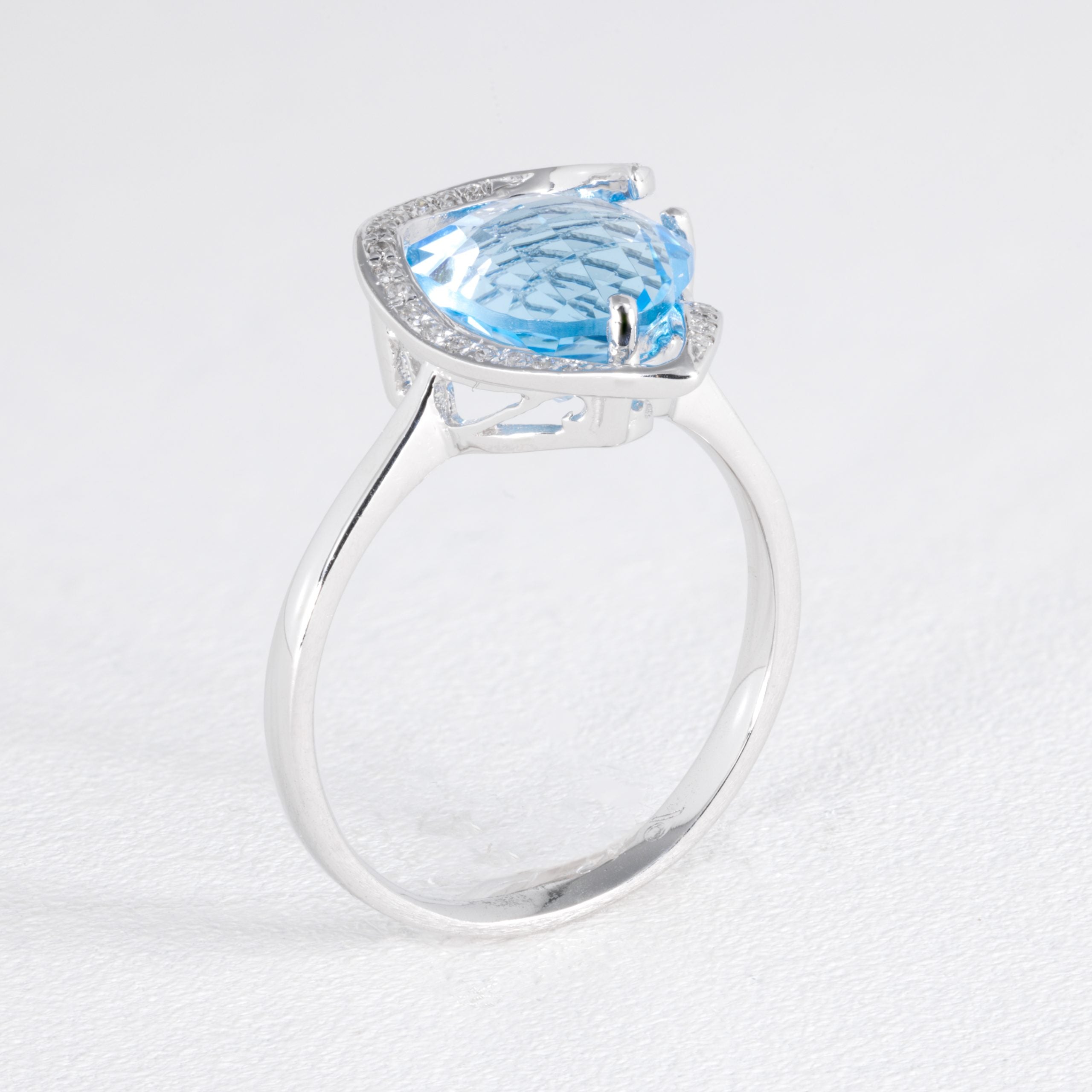 Heart Shaped Blue Topaz & Diamond Ring
