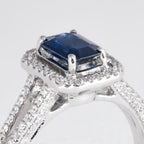 Emerald Cut Blue Saphire & Diamond Dress Ring - Image 2