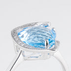 Heart Shaped Blue Topaz & Diamond Ring - Image 2