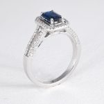 Emerald Cut Blue Saphire & Diamond Dress Ring