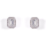 White Gold Emerald Diamond Halo Stud Earrings