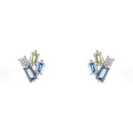Baguette Blue And Green Sapphires & Diamond Earrings