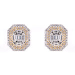 Two Tone Double Halo Diamond Stud Earrings