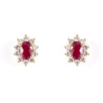 Oval Ruby And Diamond Cluster Earrings