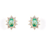 Yellow Gold Emerald And Diamond Cluster Stud Earrings